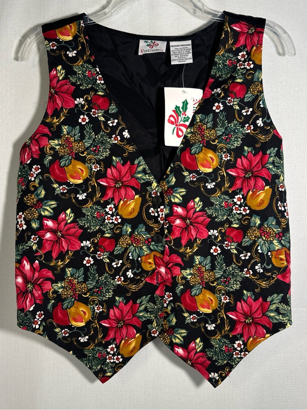 Festive Poinsettia Holiday Vest in Black and Red by Nutcracker